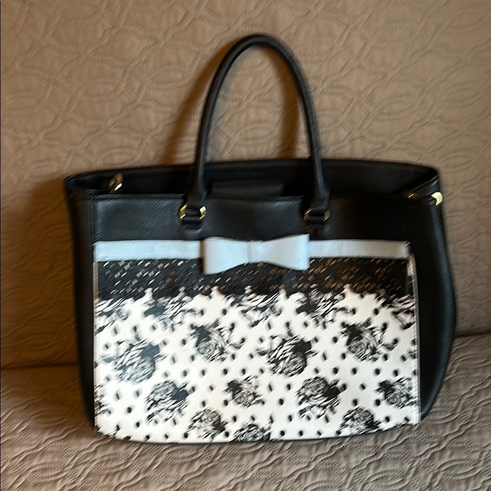 Betsey Johnson Black and White Floral Tote
